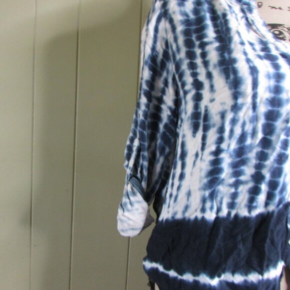 Philosophy Blouse S Tie Dye Blue White Roll Cuff Sleeve - Picture 8 of 16